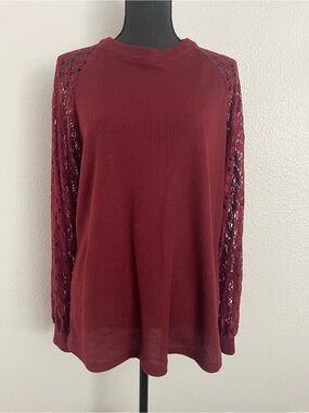 Women’s Lace Sleeve Knit Top - Burgundy